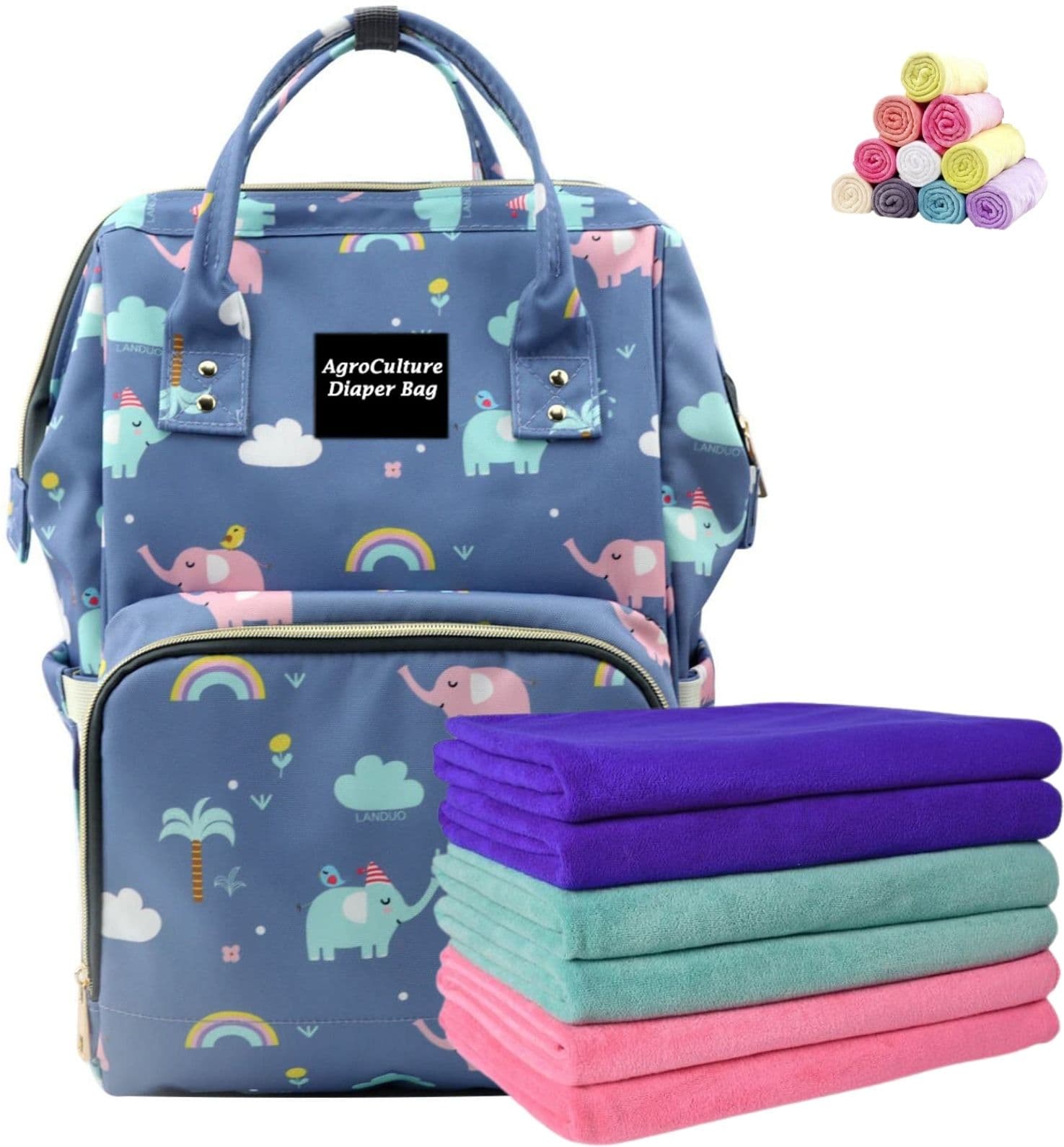 Blue Elephant Print Diaper Bag & Dry Sheet Combo