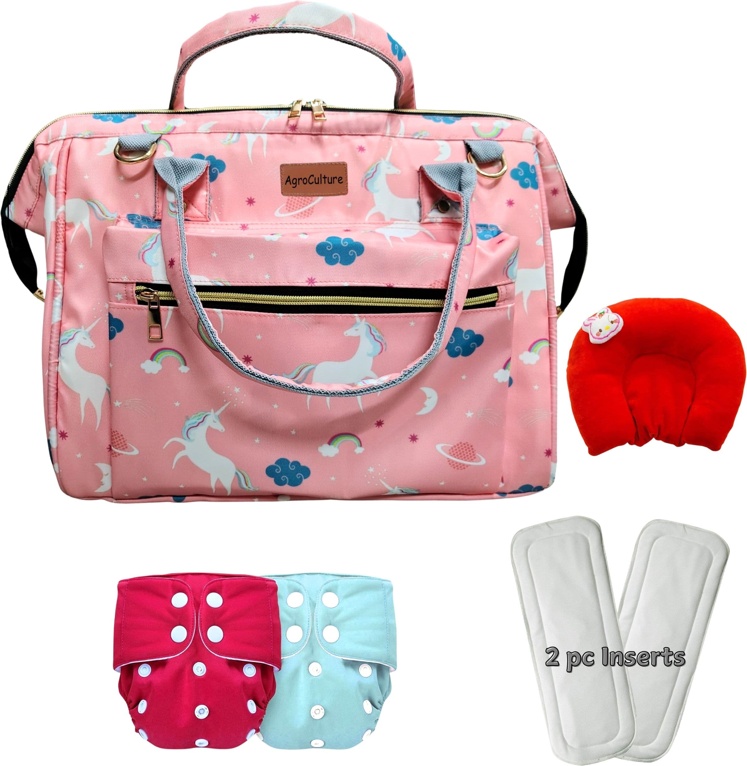 Pink Diaper Handbag Gift Set with Reusable Diapers & Pillow