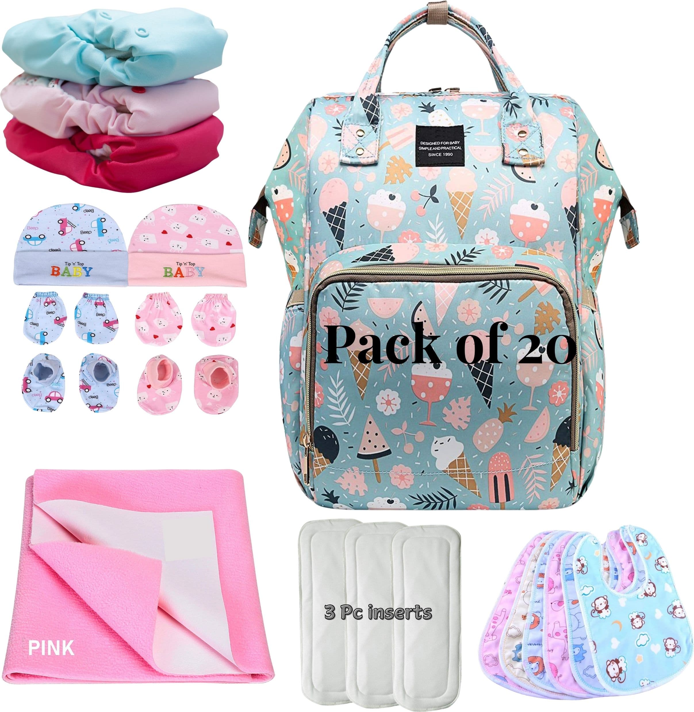 Ice-Cream Print Diaper Bag 20-Piece Baby Gift Set