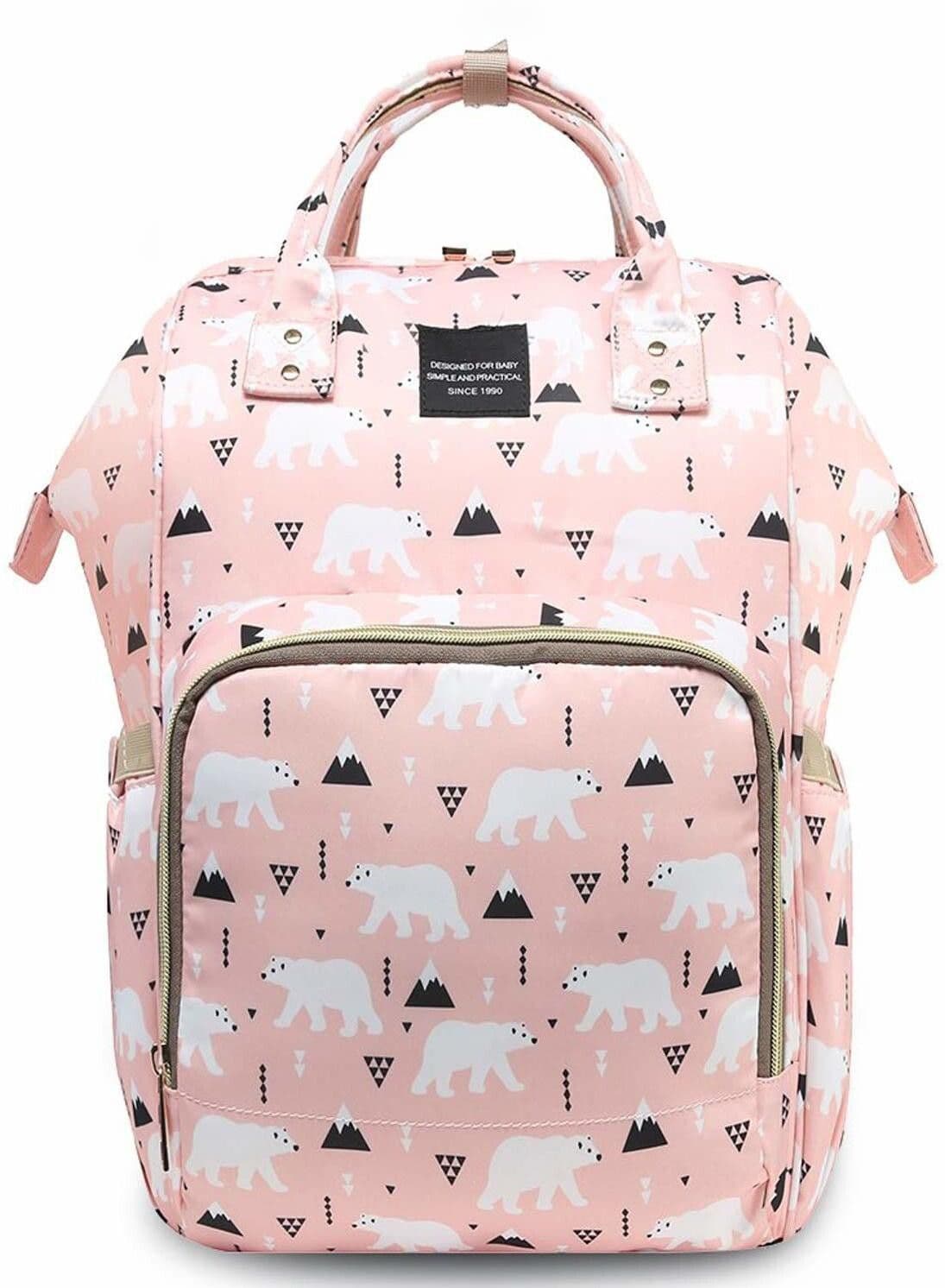 Pink Polar Bear Print Diaper Backpack